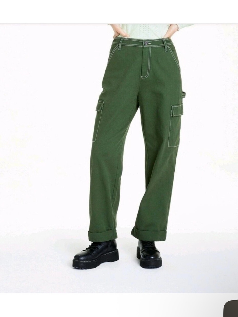 Sandy Liang x Target Collab Green Canvas Trousers Pants Size 6 Relaxed Cuffed